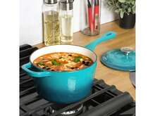 Crock-Pot Artisan 3 Quart Enameled Cast Iron Saucepan With Lid In Teal And Silver - 查看 5