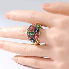 Women's Luxury Colorful Cubic Zirconia Shiny Geometric Round Wide Ring, Gold Finger Jewelry, Suitable As Wedding Gift - Gold - View 6