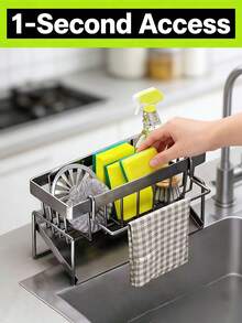 High Quality Kitchen Sink Tray, Integrated Sponge Rack, Multi-Purpose Carbon Steel Kitchen Countertop Storage Rack, Suitable For Rag, Dish Soap, Brush, Space Saving Bathroom Organizer, Kitchen Storage Rack, Kitchen Accessories - Multicolor - View 3