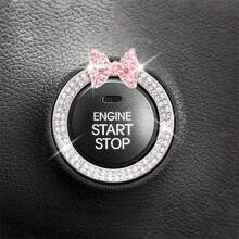 Bowknot Car Accessories, Pink Bow Rhinestone Start Button Ring, Black Engine Start Stop Button Ring Car Decor, Shiny Girl Ignition Decoration - Large Butterfly Knot Fire Ring - View 5