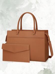 奢华十字纹手提包，15.6英寸防水笔记本电脑包，带可拆卸信封钱包，多功能工作单肩包 - 彩色 - 查看 12