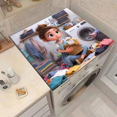 1pc Laundry Basket Pattern Multipurpose Absorbent Pad, Polyester Waterproof Countertop Protector Mat, Suitable For Kitchen, Dining Table Decor, Dish Drying, Washing Machine, Coffee Maker, Bathroom Vanity, Kitchen Accessories, Party Supplies
