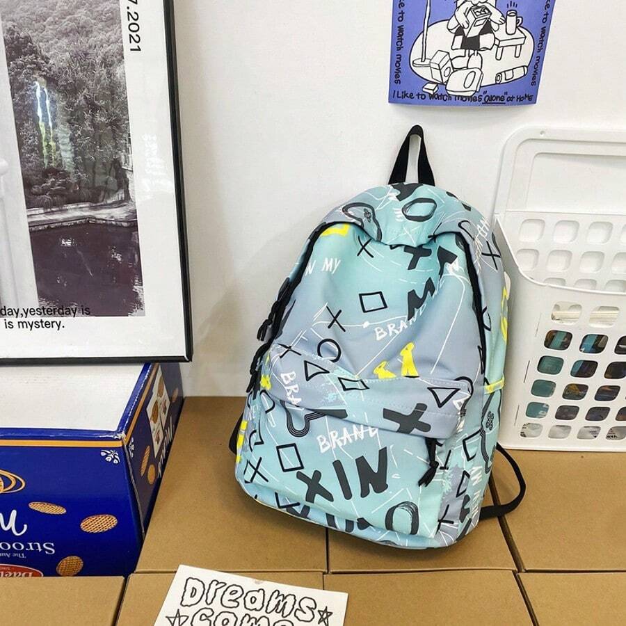 New Nylon Backpack, Large Capacity, Dual Shoulder Straps, Fashion Casual Graffiti Backpack - Multicolor - View 1