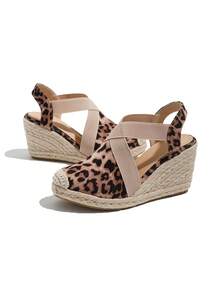 Sandal đế xuồng kín mũi buộc dây gai đan chéo, thời trang - da báo - Xem 4