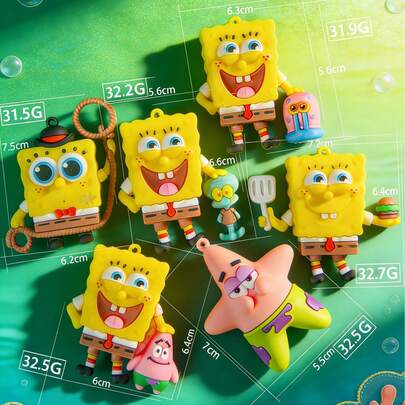 SpongeBob SquarePants 5pcs/1pc Random 3D PVC Keychain, Cute Cartoon Character Desktop Decor & Bag Pendant, Durable Lightweight Design, Vibrant Colors, Multiple Character Styles, Suitable For Decorating Backpacks, Keys, Desktops & Office Supplies, Fun Gift For Fans, Good For Collection And Daily Use