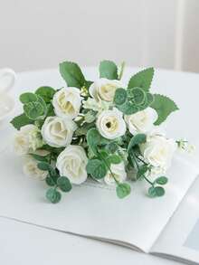 1 pieza Ramo de flores de rosa artificial, decoración del hogar, decoración de boda, decoración de mesa, decoración del hogar de primavera, decoración de habitación, decoración de balcón, decoración de cocina, decoración del comedor, accesorio de dormitorio, decoración de sala de estar, decoración de fiesta, ramo de novia, fiesta de cumpleaños, decoración de pared, decoración de la casa, regalo de cumpleaños, decoración de jardín al aire libre - Blanco - Ver 4
