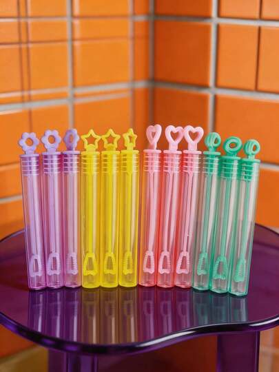 12pcs Colorful Plastic Bubble Wands (Empty Bottles), Mini Soap Bottles For Birthday Party, Wedding Decoration, Children Toys