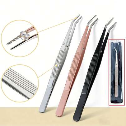 High Precision Tweezers, Stainless Steel Medical Clamps, Dental Tools, Stainless Steel Tweezers With Serrated Tips, Durable And Long-Lasting, Suitable For Soldering Electronic Circuits, Model DIY Jewelry Setting, Succulent Plant Care, Laboratory Work, With Storage Bag