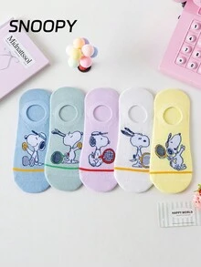 5双装 SNOOPY 联名夏季船袜，日系卡通印花浅口隐形袜，柔软透气清爽短袜 - 彩色 - 查看 4