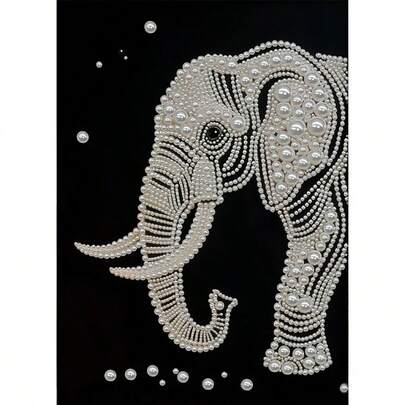Tranh đính đá giả ngọc trai 2D in phẳng, hình voi, tranh sơn dầu trên vải bố, trang trí nhà cửa cho phòng khách, phòng ngủ, hành lang, kích thước 14.5x18.5 inch, kèm dụng cụ đính đá và vải bố, món quà tuyệt vời, phụ kiện trang trí nhà hiện đại tối giản.