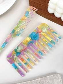 2 piezas Juego de peines de acetato, peine desenredante de dientes anchos y peine de estilo de dientes finos, cepillo de cabello antiestático para cabello húmedo y seco, accesorios de salón y hogar, decoración del dormitorio, accesorios de viaje - Multicolor - Ver 12