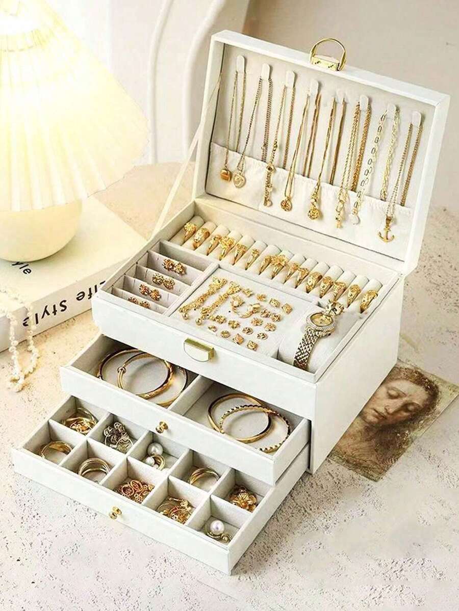 Minimalistischer Schmuckkasten, tragbare Schmuckaufbewahrung aus PU-Material, Schmuckaufbewahrungsbox für den Sommer, Mini-Schmuckorganizer-Box für Ohrringe, Halsketten, Ringe, Schmuckaufbewahrung und -präsentation, Schmuckhalter mit großer Kapazität, geeignet für Ohrringe, Ringe, Halsketten, Armbänder, Nagelkunst, Geschenke zum Muttertag, Weihnachten, Halloween, Aufbewahrungsorganizer für Frauen, Reiseessentials, Schlafsaal-Aufbewahrung