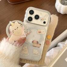 Kavenfort Cute Transparent Magnetic Phone Case With Blue And Pink Kitty Pattern, Comes With Magnetic Stand, Soft & Adorable Cat Magnetic Stand Suitable For IPhone 17 Pro Max, Also Fits Apple 16, 13, 11, 15. Transparent, Anti-Drop, Creative, Geometric, Cartoon Style, Cute, Fresh, Niche, Ins Style - Clear - View 10