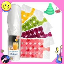 50 Pack Disposable Ice Cube Bags,Easy Freeze Ice Cube Bags For Freezer With Funnels,24-Cell Flavorsaver Ice Tray: Portion-Control For Coffee, Broth, Breast Milk & Emergency Cold Compress (50) - 50 - 查看 1