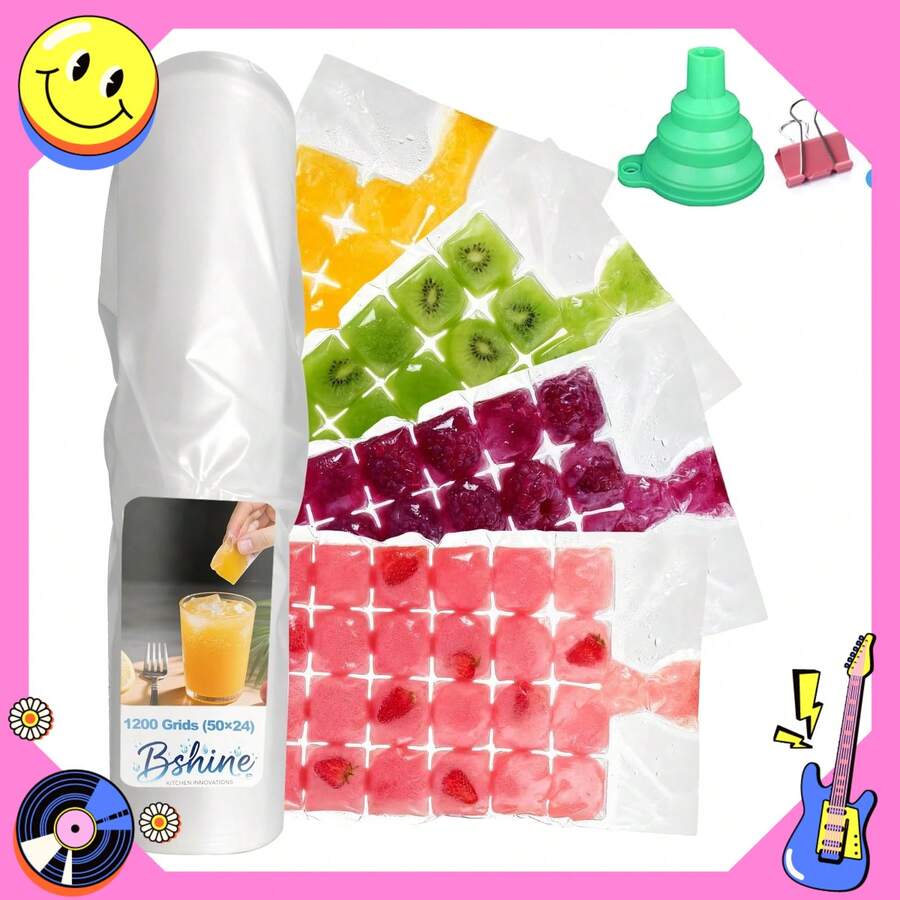 50 Pack Disposable Ice Cube Bags,Easy Freeze Ice Cube Bags For Freezer With Funnels,24-Cell Flavorsaver Ice Tray: Portion-Control For Coffee, Broth, Breast Milk & Emergency Cold Compress (50) - 50 - 查看 1