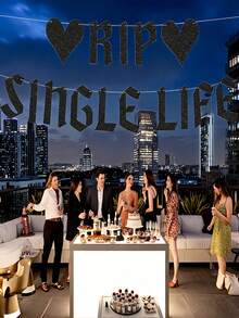 Single Life Celebration' Black Glitter Decorative Strips - Bachelorette Party, Engagement Party, Wedding Decoration (Gold) - A - View 4