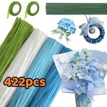 Bộ dụng cụ làm hoa thủ công gồm 221/422 que làm sạch ống, 4 màu thân nhung kèm băng dính hoa và dây thép, bộ dụng cụ tự làm bó hoa cho người mới bắt đầu, dự án nghệ thuật thủ công dễ làm kèm video hướng dẫn. - 422 chiếc (4 màu) - Xem 15