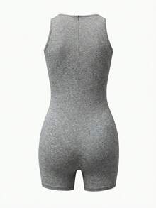 Bộ jumpsuit nữ EARO, phong cách thường ngày năng động, cổ tròn, khóa kéo ẩn phía sau, thích hợp cho tập thể dục, yoga, pilates, đa chức năng, tối giản, chất liệu co giãn cao, mềm mại và thoải mái, phù hợp cho mùa tốt nghiệp, tựu trường, phong cách Y2K, lễ hội âm nhạc, trang phục dự tiệc, jumpsuit mùa xuân/hè, kiểu dáng đa năng, thanh lịch cho mùa cưới. - Màu Xám nhạt - Xem 4