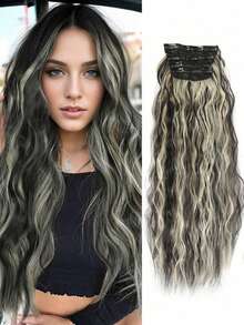 18-32 Inch 4pcs/Set Water Wave Clip-In Hair Extensions, Thick Density Full Head For Women - Multicolor - View 21