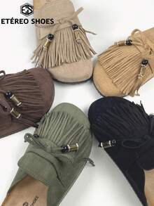 Women's Casual Flat Sandals, Outdoor Slippers, Adorned With Tassels And Beads, Suitable For Daily Commutes And For Spring And Autumn Holiday Outfits. - màu xanh lá - Xem 8
