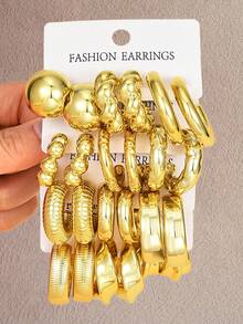 30/24/18/6pcs Fashionable Vintage Exaggerated Beach Style Shell, Starfish, Conch C-Shape Earrings Set, Suitable For Daily, Beach, Party, Gift For Girlfriend/Mom, Random Style (Random Card Color) - Yellow Gold - View 8