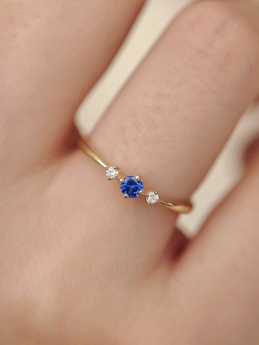 GAGAFEEL 1pc 925 Sterling Silver Elegant Geometric Mini Blue Zirconia Jewelry, Suitable For Daily Wear, Friendship Party Gift - Gold - View 1