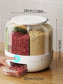 1 pieza Caja de almacenamiento de granos múltiples con rotación de 360°, cubo dividido en compartimentos para arroz, a prueba de humedad y de insectos, adecuado para almacenar diversos granos y arroz, recipiente de almacenamiento de alimentos, almacenamiento de cocina - Multicolor - Ver 9