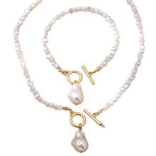 Women's Turquoise Chip & Faux Baroque Pearl Jewelry Set, Includes 2pcs Simple Alloy Fashion Accessories - Necklace And Bracelet Set, Suitable For Daily Wear - White - View 2
