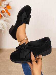 Mocassins Casuais Femininos Minimalistas, Confortáveis, Versáteis e Retrô, Novos Modelos com Elástico no Colarinho, Forro Respirável e Design de Laço, Fácil de Calçar, Adequados para Todas as Estações - Preto - Visão 6