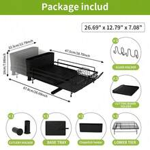 Luminpool Dish Drainer Rack - Extendable Dish Drainer, Multifunctional Dish Rack For Kitchen Counter, Anti-Rust Draining Board Rack With Cutlery & Cup Holders - Black - View 2