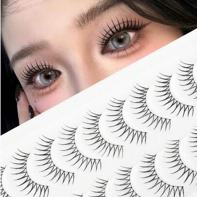 10 Cặp lông mi giả màu đen tự nhiên, lông mi giả hình chữ U mềm mại, kiểu hoạt hình.