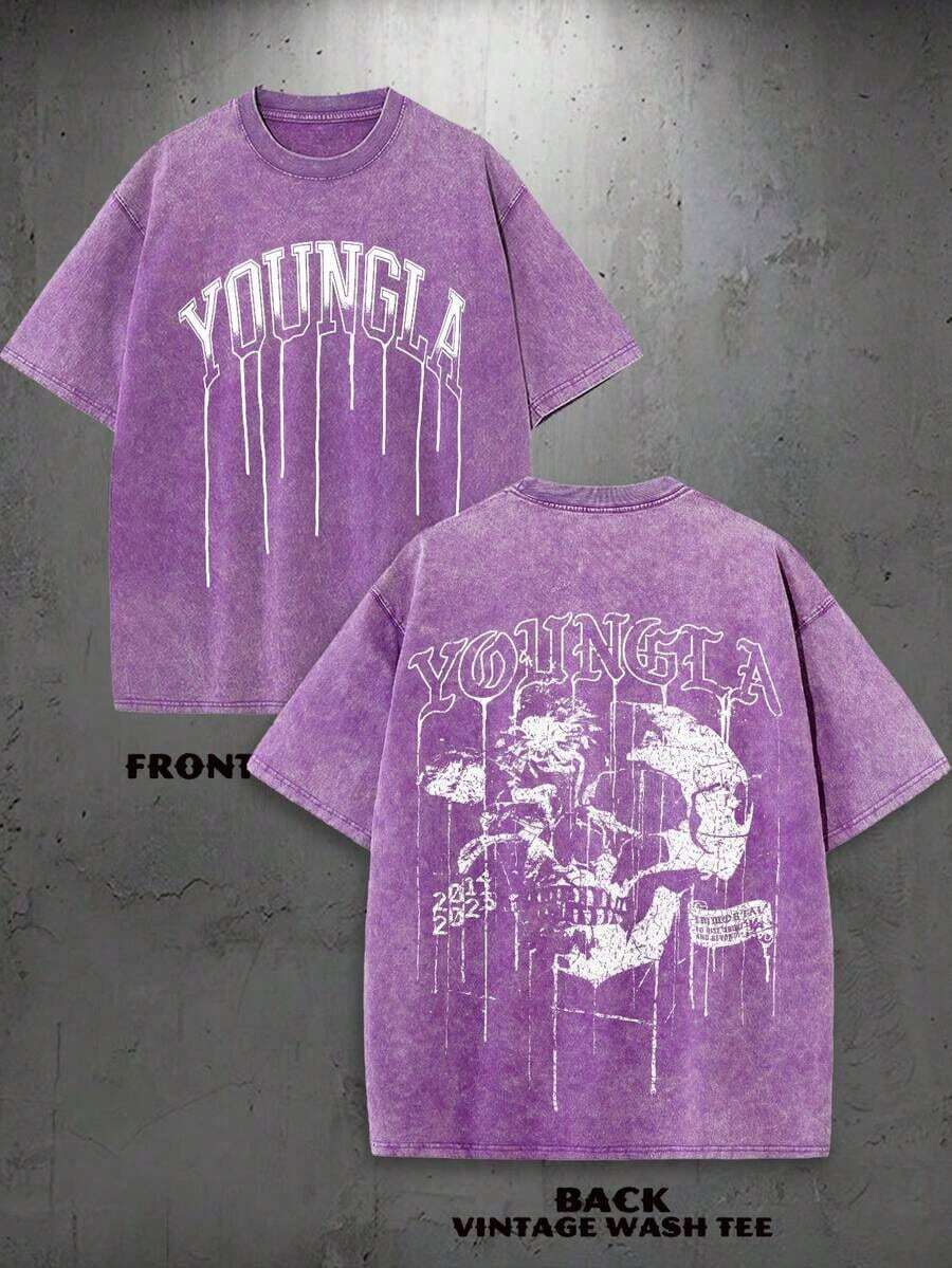 2026 New ModelGraphic Tees1PC Y2K Vintage Washed T-Shirt |   Men's Graphic Tee |   YLA Dripping Skull Design Pattern |   Gifts For Men Or Boyfriend |   100% Cotton |    Thickened Fabric |   Unisex100% CottonSummer Outfits, Free Delivery - Purple - View 1