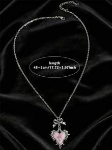 Dây chuyền mặt dây chuyền hình trái tim, hoa hồng, thánh giá, nơ, phong cách Gothic Y2K, thiết kế độc đáo. - Hồng - Xem 4
