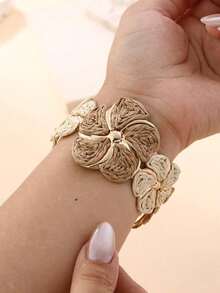 1pc Exaggerated Handmade Rattan Bangle With Stripe Effect, Large & Lightweight, Versatile Design Suitable For Women Holiday, Party And Daily Wear - Màu kaki 2 - Xem 8