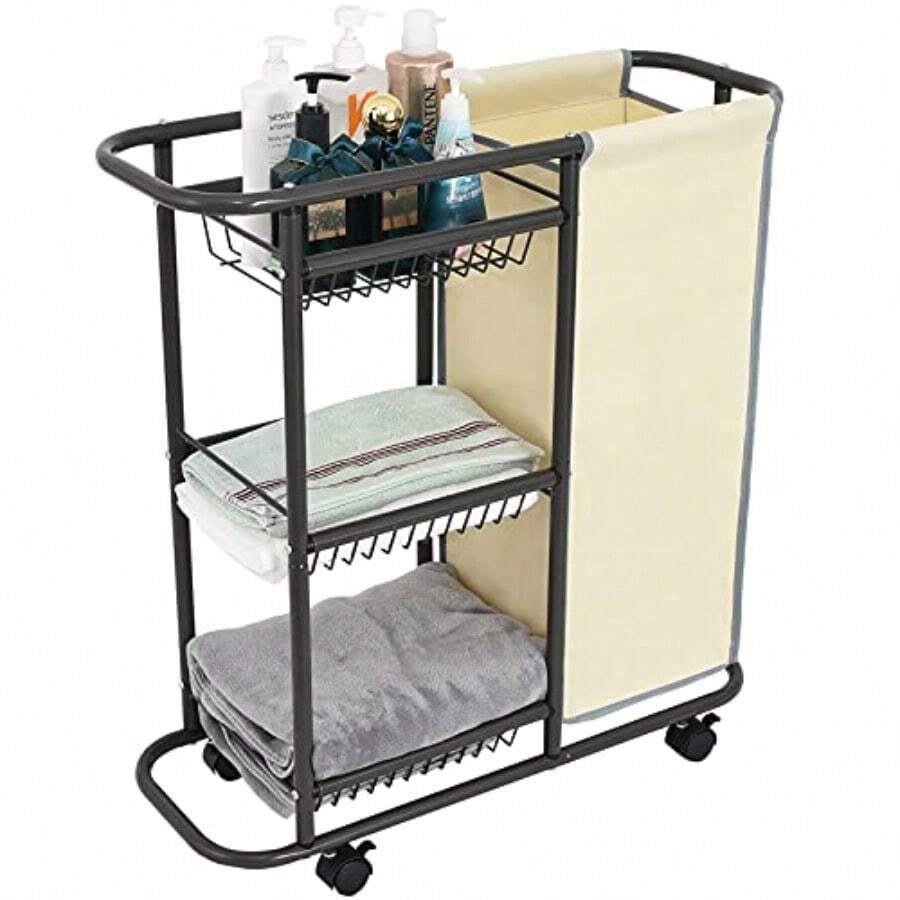 Sisi Home Textile Rolling Laundry Basket With 3 Storage Baskets And 45 L Bag Heavy Duty Laundry Cart With Wheels And Handle Space Saving Laundry Room Organization For Bathroom Living Room Apartment Dorm - Beige - View 1