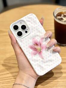 1 chiếc ốp lưng tương thích với iPhone 17/16 Pro Max/15 Plus/14 Pro, chất liệu TPU mềm mại, thoáng mát, kiểu chấm bi Ins, họa tiết hoa ly hồng, chống sốc toàn diện, các đường cắt chính xác. - trắng - Xem 4