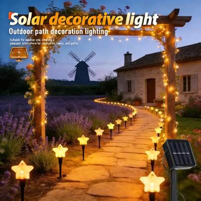 Solar Star Decorative Light With 8 Lighting Modes, Light Activation, Warm Light Outdoor Solar Path Lighting, Very Suitable For Courtyard, Lawn, Path, Party And Christmas Decoration