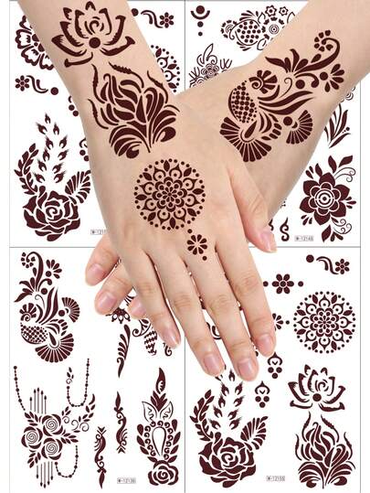 6 Tờ Hình Xăm Henna Tạm Thời, Họa Tiết Dây Leo Hoa Văn, Chống Nước, Bền Màu, Chống Mồ Hôi, Dễ Bóc, Dùng Cho Tay, Cánh Tay, Cổ Tay, Lưng, Vai, Thích Hợp Cho Lễ Hội Âm Nhạc, Đám Cưới, Sử Dụng Hàng Ngày, Phù Hợp Cho Phụ Nữ, Bé Gái, Cô Dâu, Phụ Kiện Hình Xăm