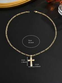 1pc Men's Figaro Chain + Micro-Inlaid Zirconia Jesus Cross Necklace, Classic Hip-Hop Versatile Accessory, Fashionable Men's Jewelry Suitable For Hip-Hop Outfits And Daily Wear - Yellow Gold - View 3