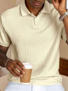 Men's Short-Sleeved Polo Shirt With Collar, Solid Color And Basic Texture, For Husbands, For Going Out, Old Money Style - Apricot - View 3