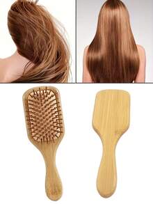 1把竹木梳，带气垫，可清洁头发，适合所有发质，可按摩头皮，防静电，居家旅行造型及柔顺护理 - 彩色 - 查看 1