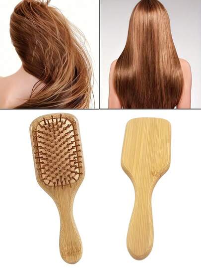 1把竹木梳，带气垫，可清洁头发，适合所有发质，可按摩头皮，防静电，居家旅行造型及柔顺护理