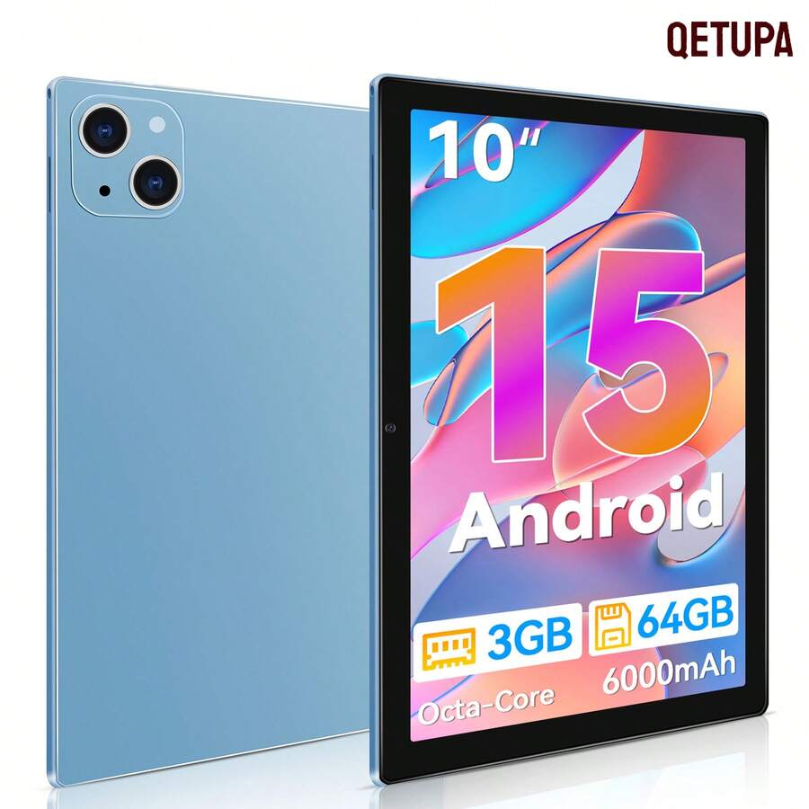 Qetupa 10.1-Inch Android 15 Tablet PC, 3GB RAM + 64GB ROM, MTK 6762 Octa-Core 2.0GHz Processor, HD (1280x800) IPS Touchscreen, 5MP Front Camera And 13MP Rear Camera, 6000mAh Large Battery, Best Gift For Christmas And Birthday, Does Not Support SIM Card - Blue - View 1