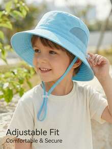 男童透气宽檐遮阳帽，侧边网眼设计，可调节帽带 - 1PC - 查看 2