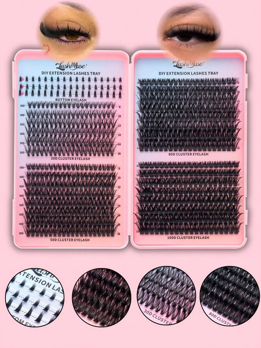 Fengxiu Eyelash 560片/651片大容量睫毛册，仿貂毛单簇假睫毛，10D+30D+50D+80D+100D混合款式，俄式浓密睫毛，3D蓬松纤长尖头假睫毛，D/DD卷度，0.31-0.63英寸混合长度，0.07毫米超薄，柔软舒适，可重复使用，DIY嫁接睫毛，5种款式，尖头假睫毛，单簇假睫毛，适合日常妆容、派对、舞台、角色扮演、美容保健、节日魅力妆容。