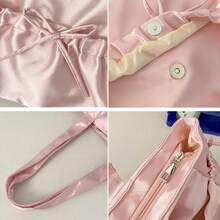 New Product Satin Folded Bow Tote Bag Sweet Advanced Girl Shoulder Bag Fashionable Large Capacity Commuting Underarm Bag - trắng - Xem 6