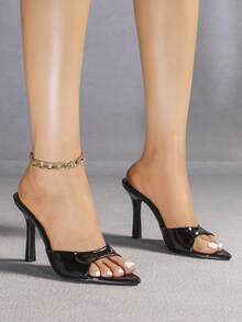 Giày sandal cao gót mũi nhọn màu đen gợi cảm dành cho nữ, thoải mái và thời trang, giúp kéo dài đôi chân. - màu đen - Xem 5