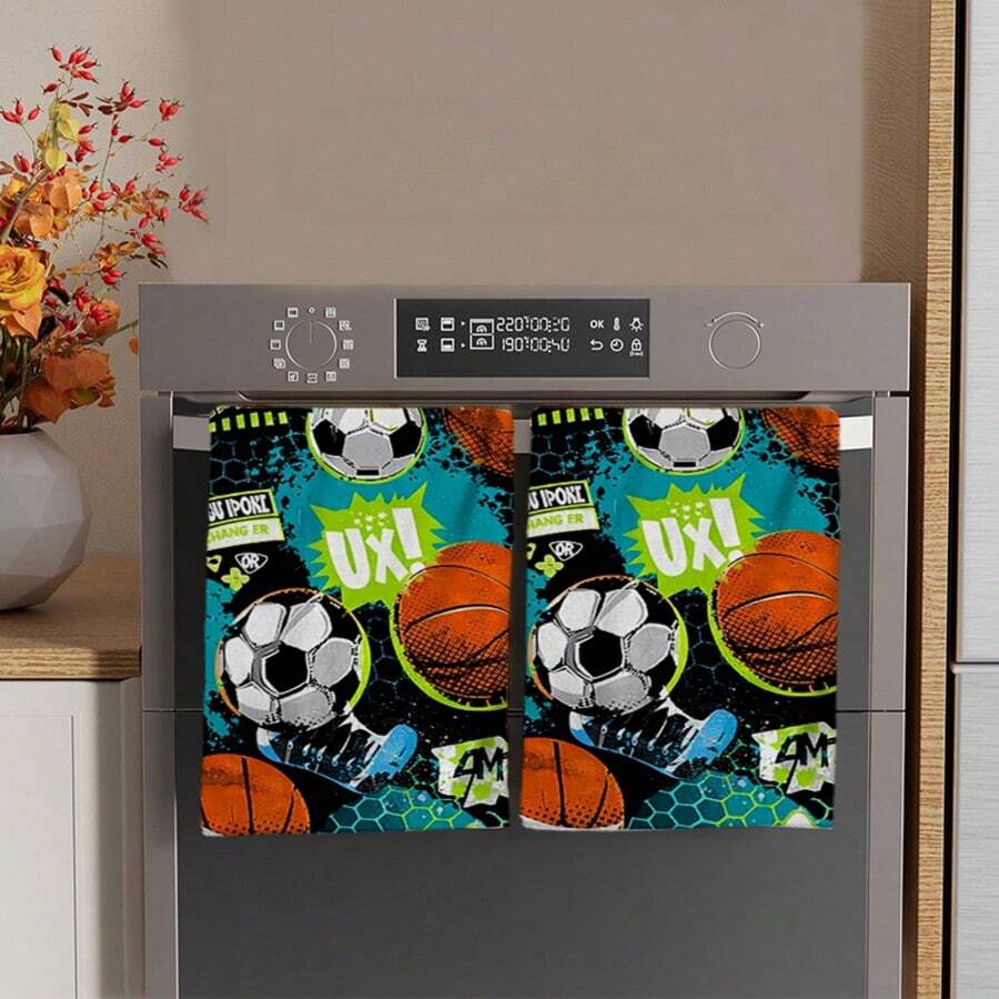 2/4/48pcs 2026 World Cup Football Pattern Print Kitchen Towels - Super Soft, Highly Absorbent Polyester Dish Towels & Hand Towels, Ideal For Holiday, Kitchen, Party Decor