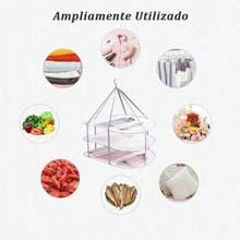 Tendedero de Malla Plegable de 3 Niveles para Colgar y Secar Suéteres Resistente al Viento Estante de Secado Grande para Lavandería Secadora de Malla Plegable para Ropa Portable - Blancosanceng - Ver 5