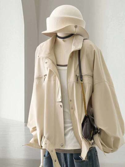 Áo khoác kiểu Mỹ cổ điển năm 2026, áo khoác bomber phong cách mô tô thường ngày, dáng rộng, thích hợp cho mùa xuân/thu.